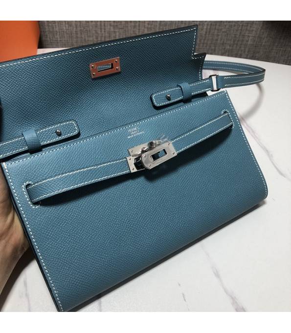 Hermes Kelly Woc Classique Denim Blue Original Palm Veins Leather Silver Metal To Go Wallet