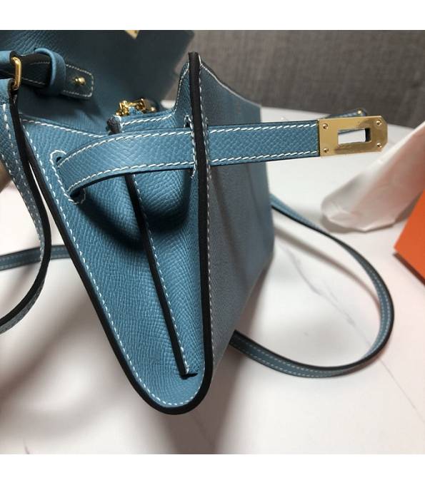 Hermes Kelly Woc Classique Denim Blue Original Palm Veins Leather Golden Metal To Go Wallet