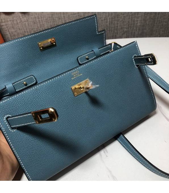 Hermes Kelly Woc Classique Denim Blue Original Palm Veins Leather Golden Metal To Go Wallet