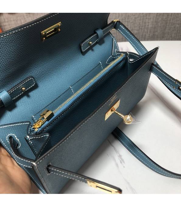 Hermes Kelly Woc Classique Denim Blue Original Palm Veins Leather Golden Metal To Go Wallet