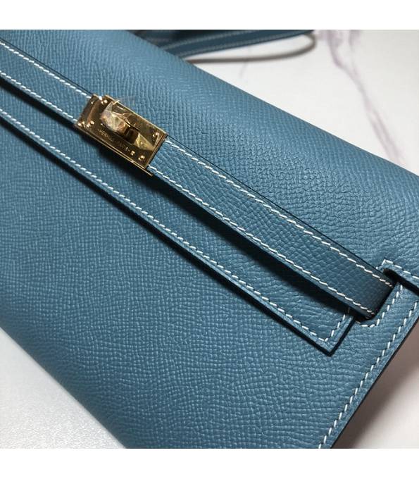 Hermes Kelly Woc Classique Denim Blue Original Palm Veins Leather Golden Metal To Go Wallet