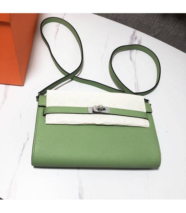 Hermes Kelly Woc Classique Apple Green Original Palm Veins Leather Silver Metal To Go Wallet