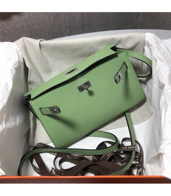 Hermes Kelly Woc Classique Apple Green Original Palm Veins Leather Silver Metal To Go Wallet