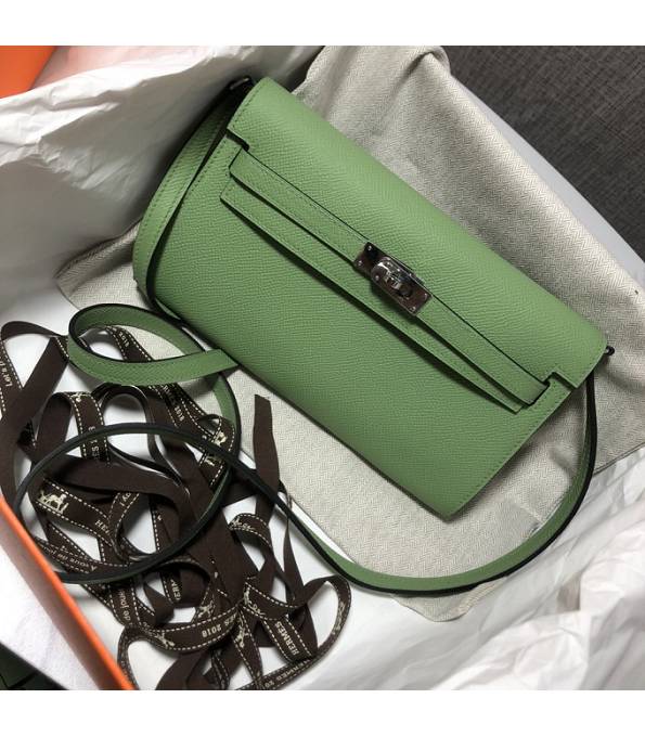 Hermes Kelly Woc Classique Apple Green Original Palm Veins Leather Silver Metal To Go Wallet
