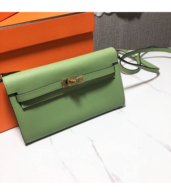 Hermes Kelly Woc Classique Apple Green Original Palm Veins Leather Golden Metal To Go Wallet