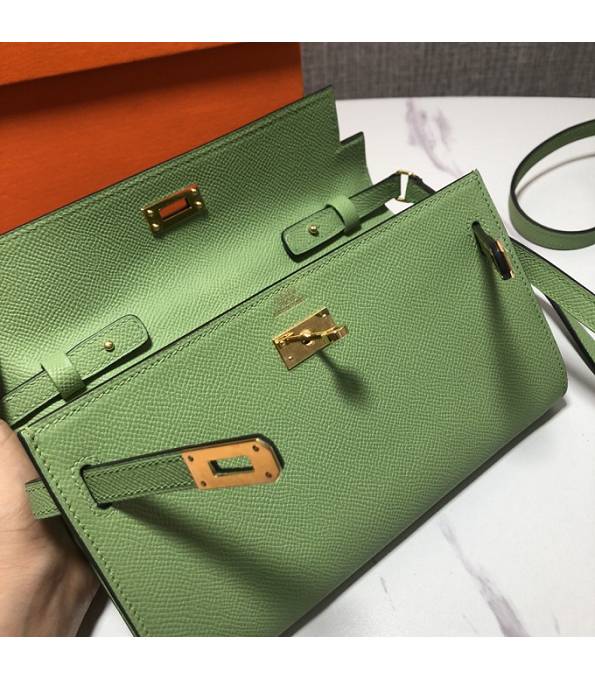 Hermes Kelly Woc Classique Apple Green Original Palm Veins Leather Golden Metal To Go Wallet