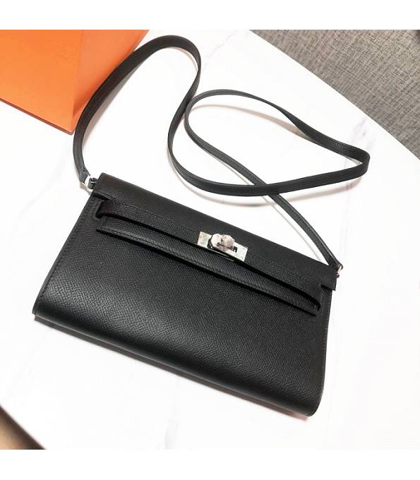 Hermes Kelly Woc Classique Black Original Palm Veins Leather Silver Metal To Go Wallet