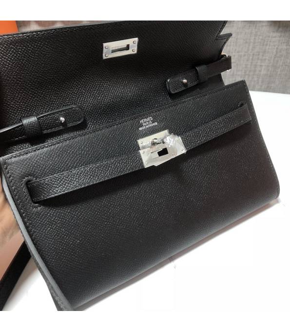 Hermes Kelly Woc Classique Black Original Palm Veins Leather Silver Metal To Go Wallet