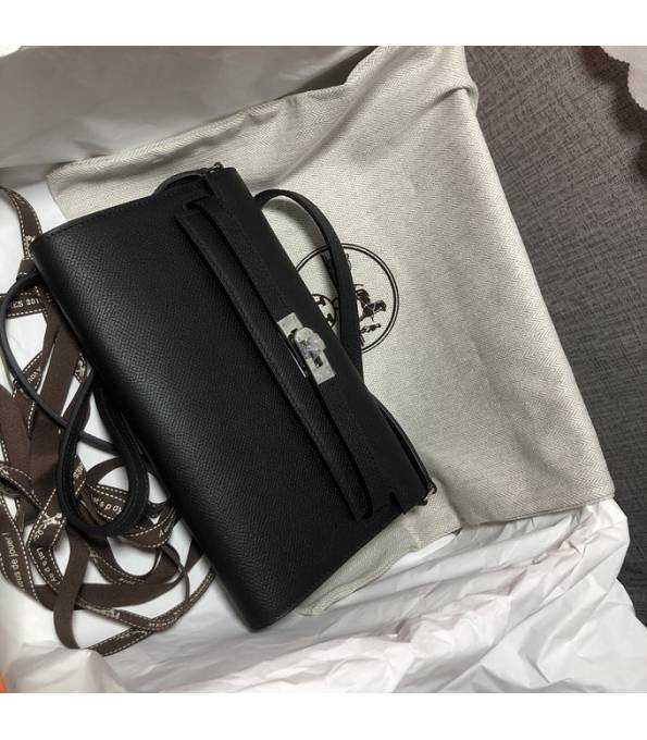 Hermes Kelly Woc Classique Black Original Palm Veins Leather Silver Metal To Go Wallet