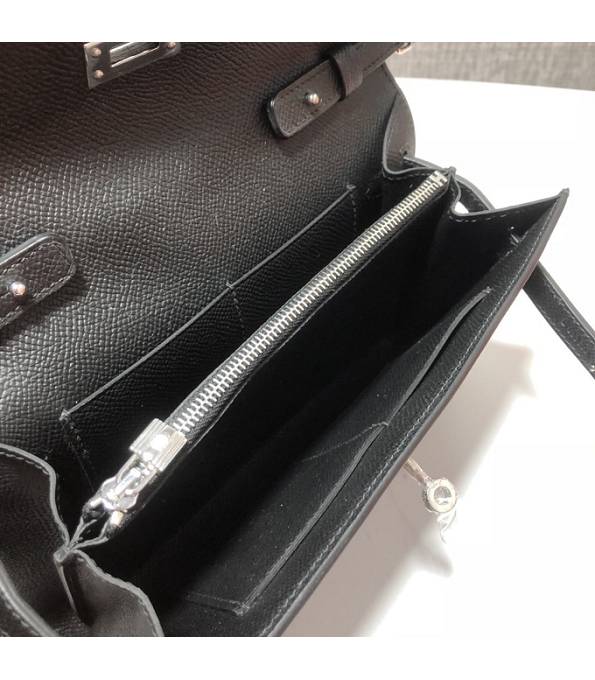 Hermes Kelly Woc Classique Black Original Palm Veins Leather Silver Metal To Go Wallet