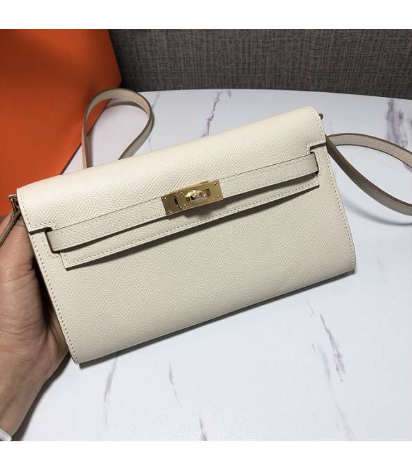 Hermes Kelly Woc Classique Offwhite Original Palm Veins Leather Golden Metal To Go Wallet