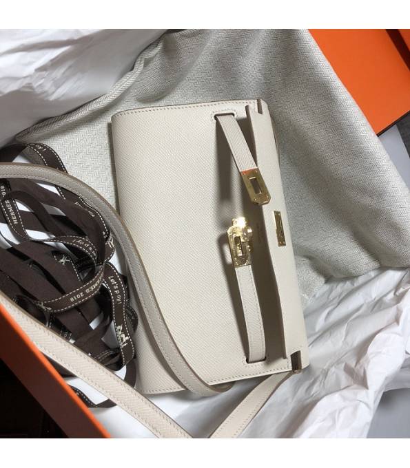 Hermes Kelly Woc Classique Offwhite Original Palm Veins Leather Golden Metal To Go Wallet