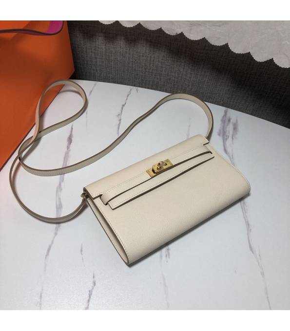 Hermes Kelly Woc Classique Offwhite Original Palm Veins Leather Golden Metal To Go Wallet