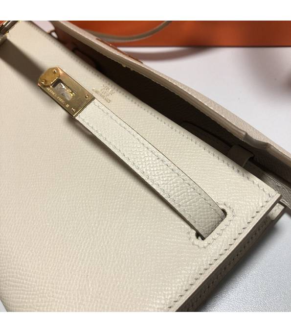 Hermes Kelly Woc Classique Offwhite Original Palm Veins Leather Golden Metal To Go Wallet