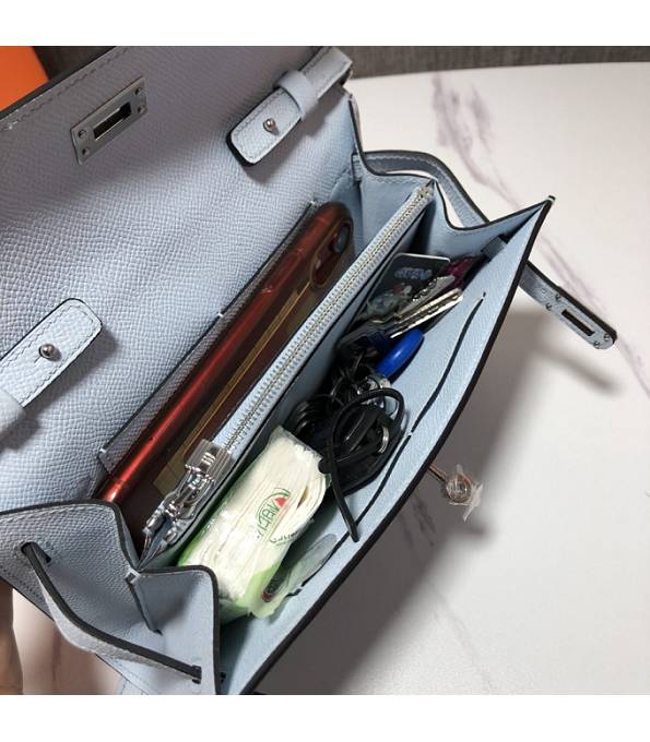 Hermes Kelly Woc Classique Light Blue Original Palm Veins Leather Silver Metal To Go Wallet