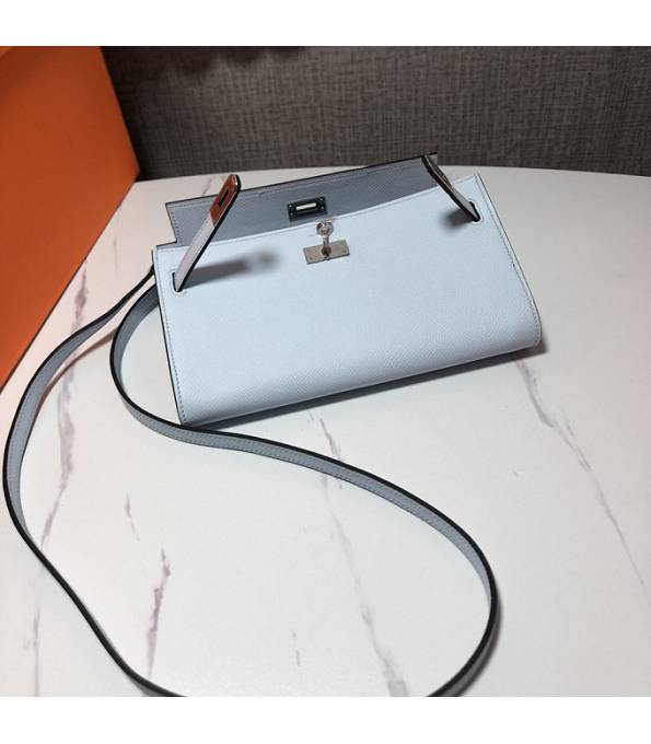 Hermes Kelly Woc Classique Light Blue Original Palm Veins Leather Silver Metal To Go Wallet