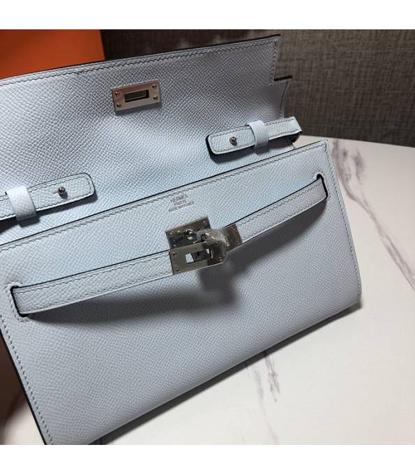 Hermes Kelly Woc Classique Light Blue Original Palm Veins Leather Silver Metal To Go Wallet