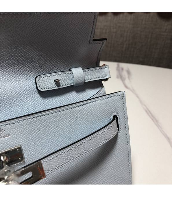 Hermes Kelly Woc Classique Light Blue Original Palm Veins Leather Silver Metal To Go Wallet