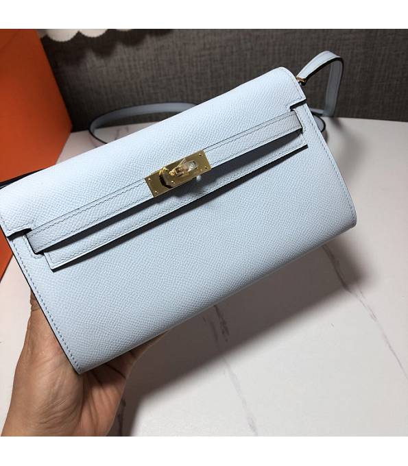 Hermes Kelly Woc Classique Light Blue Original Palm Veins Leather Golden Metal To Go Wallet