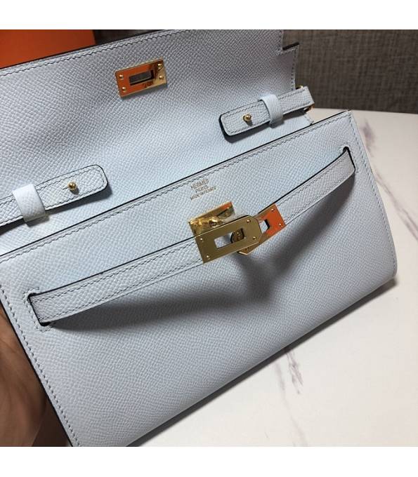 Hermes Kelly Woc Classique Light Blue Original Palm Veins Leather Golden Metal To Go Wallet