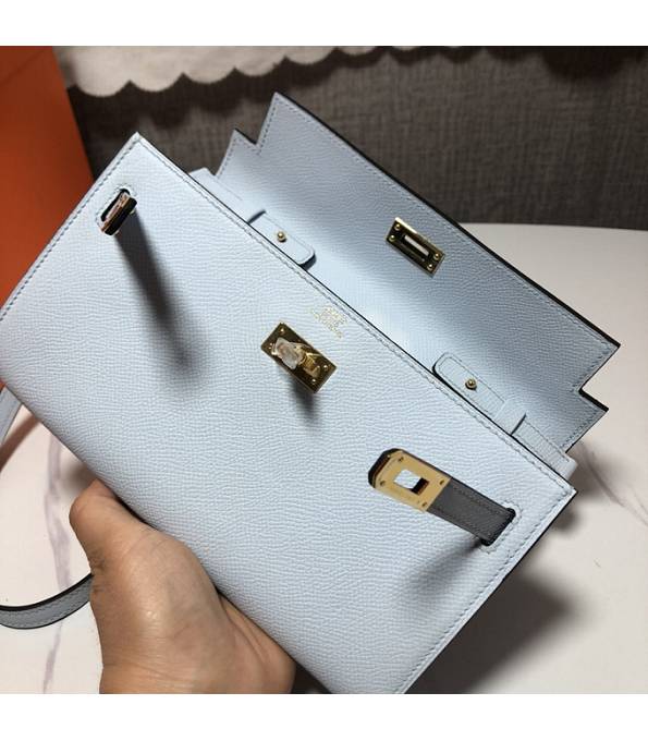 Hermes Kelly Woc Classique Light Blue Original Palm Veins Leather Golden Metal To Go Wallet