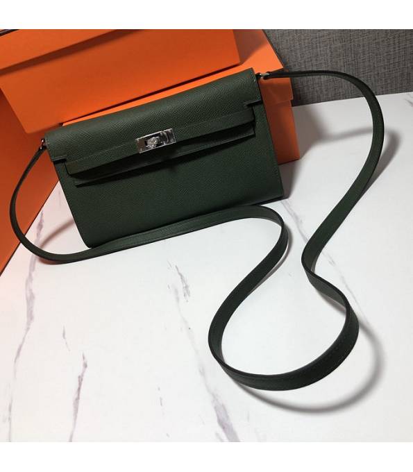 Hermes Kelly Woc Classique Army Green Original Palm Veins Leather Silver Metal To Go Wallet