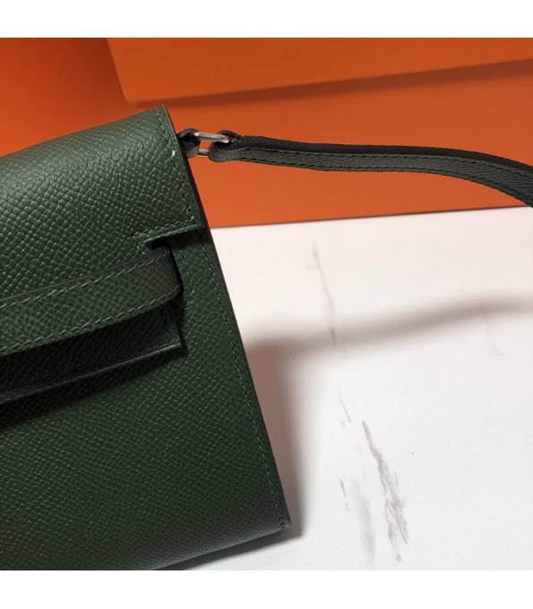 Hermes Kelly Woc Classique Army Green Original Palm Veins Leather Silver Metal To Go Wallet
