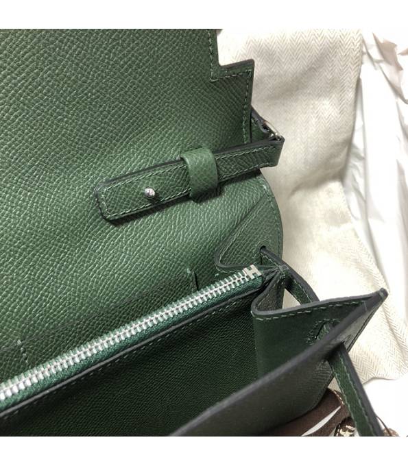 Hermes Kelly Woc Classique Army Green Original Palm Veins Leather Silver Metal To Go Wallet