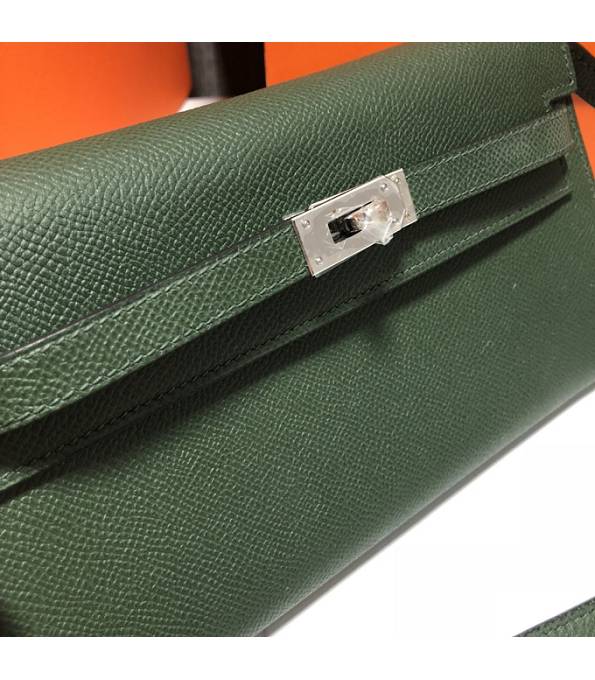 Hermes Kelly Woc Classique Army Green Original Palm Veins Leather Silver Metal To Go Wallet