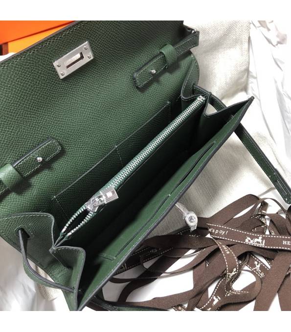 Hermes Kelly Woc Classique Army Green Original Palm Veins Leather Silver Metal To Go Wallet