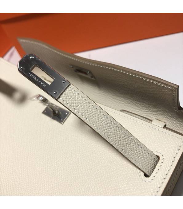 Hermes Kelly Woc Classique White Original Palm Veins Leather Silver Metal To Go Wallet