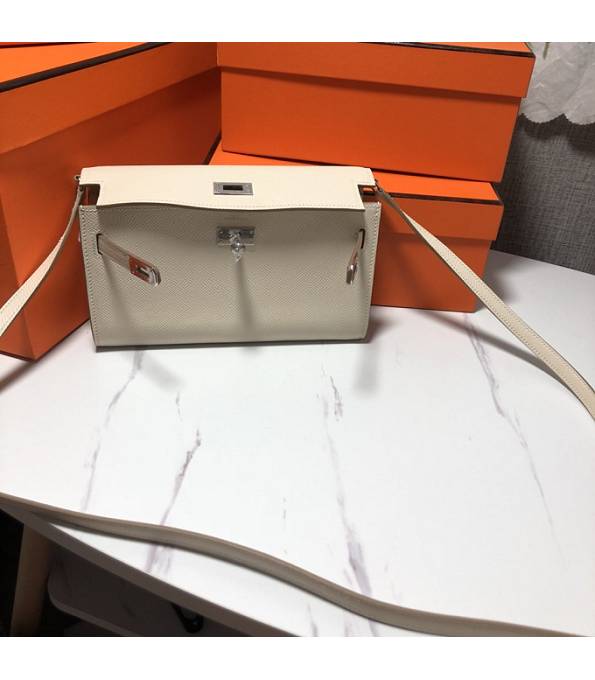 Hermes Kelly Woc Classique White Original Palm Veins Leather Silver Metal To Go Wallet