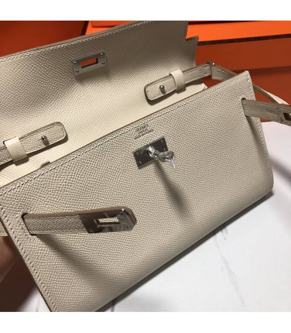 Hermes Kelly Woc Classique White Original Palm Veins Leather Silver Metal To Go Wallet