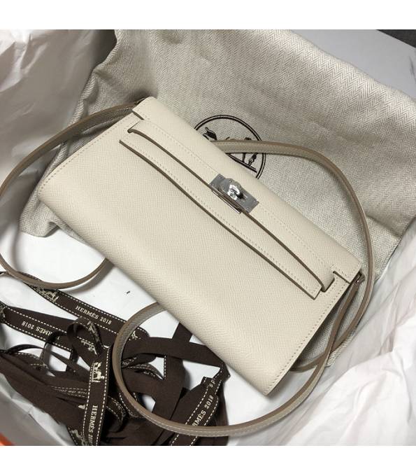 Hermes Kelly Woc Classique White Original Palm Veins Leather Silver Metal To Go Wallet