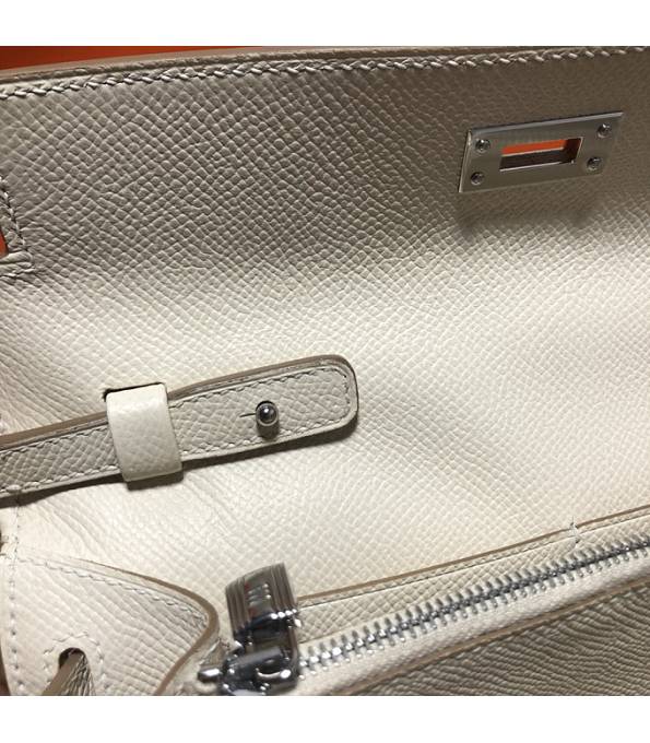 Hermes Kelly Woc Classique White Original Palm Veins Leather Silver Metal To Go Wallet