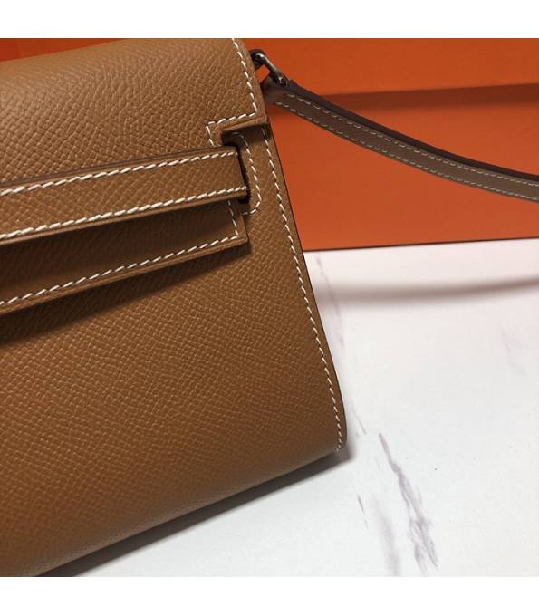 Hermes Kelly Woc Classique Golden Brown Original Palm Veins Leather Silver Metal To Go Wallet
