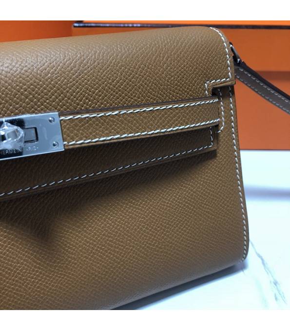 Hermes Kelly Woc Classique Golden Brown Original Palm Veins Leather Silver Metal To Go Wallet