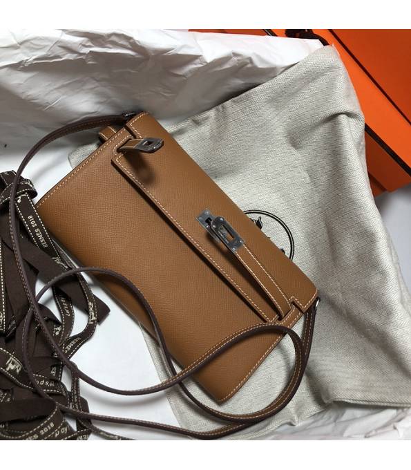 Hermes Kelly Woc Classique Golden Brown Original Palm Veins Leather Silver Metal To Go Wallet