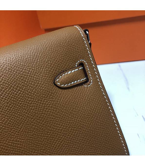 Hermes Kelly Woc Classique Golden Brown Original Palm Veins Leather Silver Metal To Go Wallet