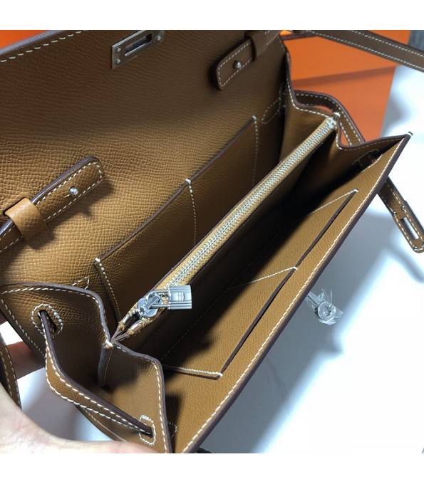 Hermes Kelly Woc Classique Golden Brown Original Palm Veins Leather Silver Metal To Go Wallet