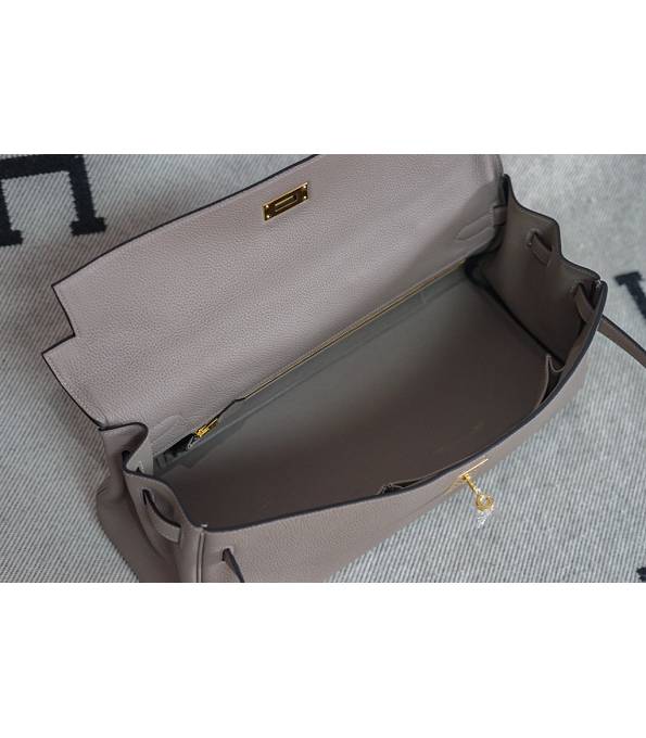 Hermes Kelly 42cm Bag Etain Grey Original Swift Leather Golden Metal