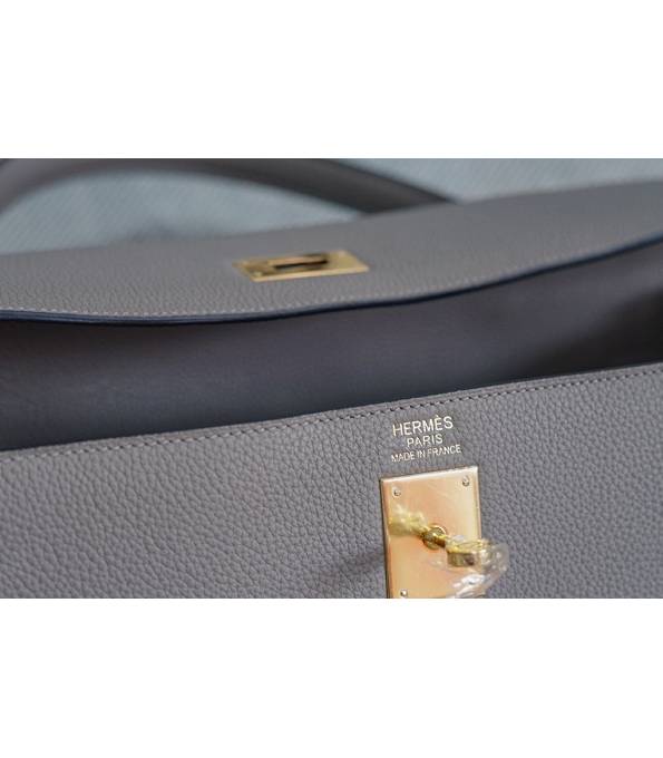 Hermes Kelly 42cm Bag Etain Grey Original Swift Leather Golden Metal
