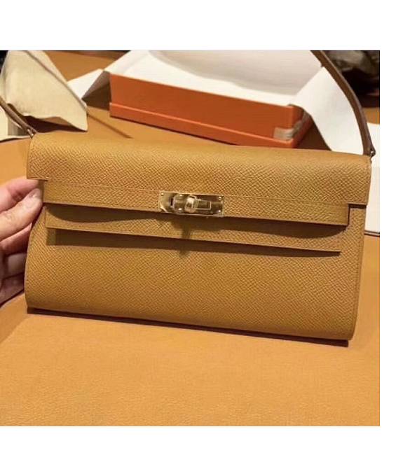 Hermes Kelly Woc Classique Brown Original Palm Veins Leather Golden Metal To Go Wallet