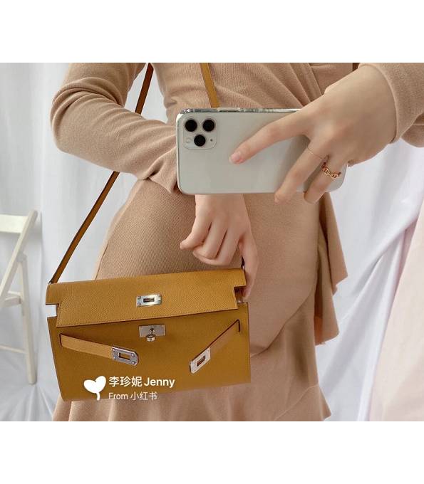 Hermes Kelly Woc Classique Brown Original Palm Veins Leather Golden Metal To Go Wallet