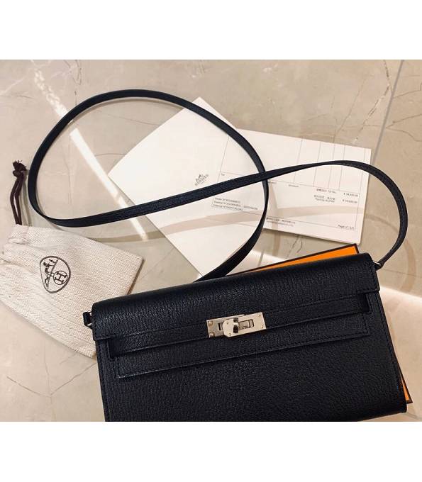 Hermes Kelly Woc Classique Black Original Palm Veins Leather Golden Metal To Go Wallet