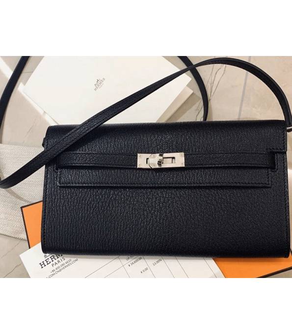 Hermes Kelly Woc Classique Black Original Palm Veins Leather Golden Metal To Go Wallet