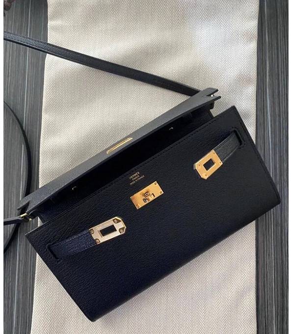 Hermes Kelly Woc Classique Black Original Palm Veins Leather Golden Metal To Go Wallet