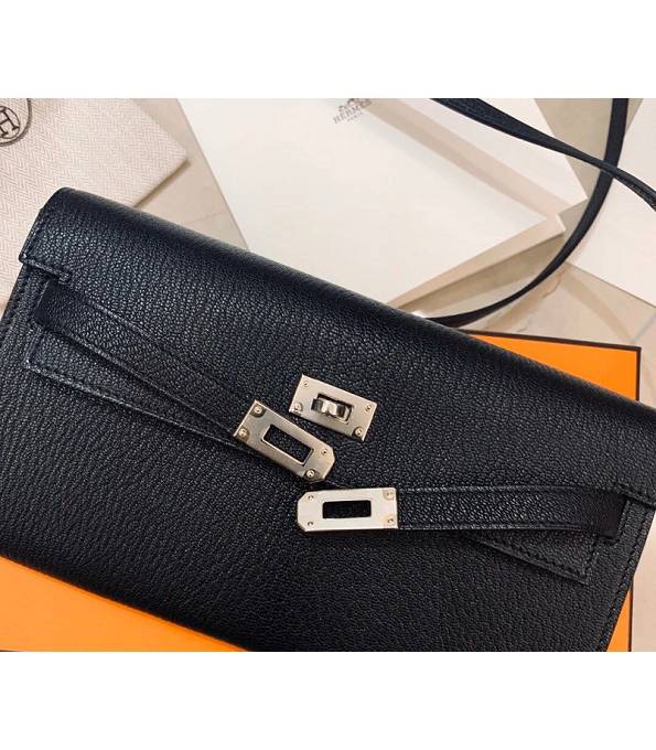 Hermes Kelly Woc Classique Black Original Palm Veins Leather Golden Metal To Go Wallet