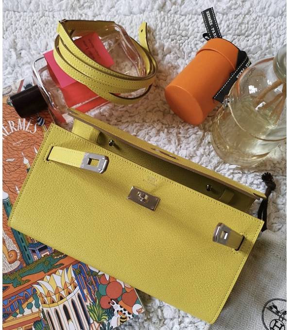 Hermes Kelly Woc Classique Lemon Yellow Original Palm Veins Leather Silver Metal To Go Wallet