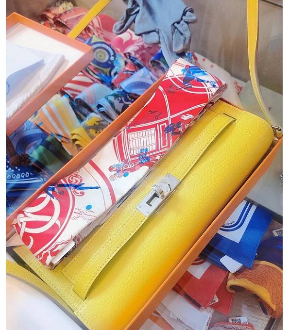 Hermes Kelly Woc Classique Lemon Yellow Original Palm Veins Leather Silver Metal To Go Wallet